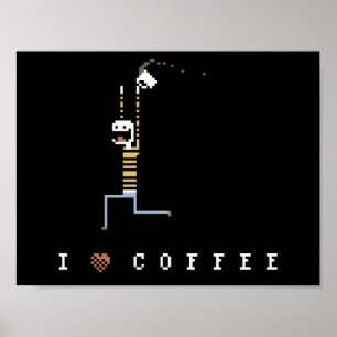 I Love Coffee Caffeine Guy Pixel Art Poster
