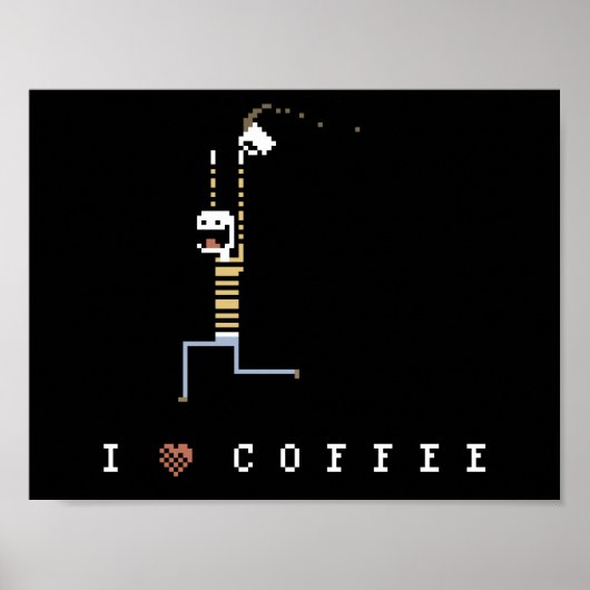 I Love Coffee Caffeine Guy Pixel Art Poster (Voorkant)