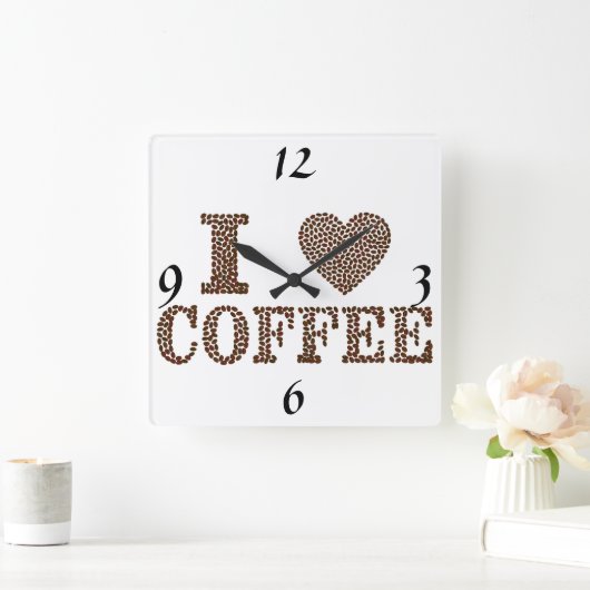 I Love Coffee Clock Vierkante Klok (Huis)