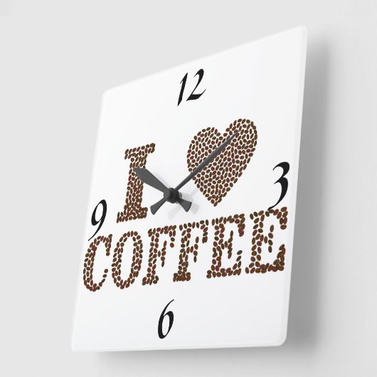 I Love Coffee Clock Vierkante Klok (Hoek)
