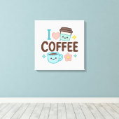 I Love Coffee Cute Kawaii Sticker – Adorable Coffe Canvas Afdruk (Insitu (Houten vloer))
