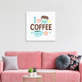 I Love Coffee Cute Kawaii Sticker – Adorable Coffe Canvas Afdruk