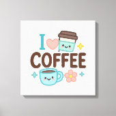 I Love Coffee Cute Kawaii Sticker – Adorable Coffe Canvas Afdruk (Voorkant)