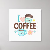 I Love Coffee Cute Kawaii Sticker – Adorable Coffe Canvas Afdruk (Voorkant)