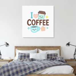 I Love Coffee Cute Kawaii Sticker – Adorable Coffe Canvas Afdruk