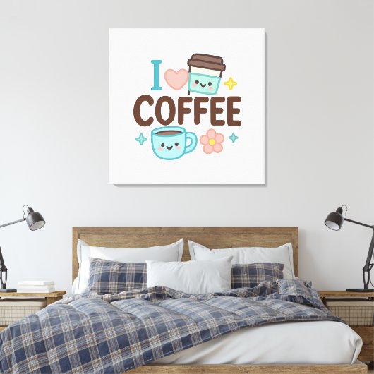 I Love Coffee Cute Kawaii Sticker – Adorable Coffe Canvas Afdruk (Insitu (Slaapkamer))