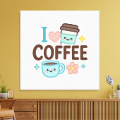 I Love Coffee Cute Kawaii Sticker – Adorable Coffe Canvas Afdruk (Insitu (Woonkamer))