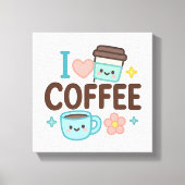 I Love Coffee Cute Kawaii Sticker – Adorable Coffe Canvas Afdruk (Voorkant)
