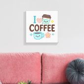 I Love Coffee Cute Kawaii Sticker – Adorable Coffe Canvas Afdruk (Insitu (Woonkamer))
