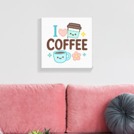I Love Coffee Cute Kawaii Sticker – Adorable Coffe Canvas Afdruk