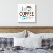 I Love Coffee Cute Kawaii Sticker – Adorable Coffe Canvas Afdruk (Insitu (Slaapkamer))