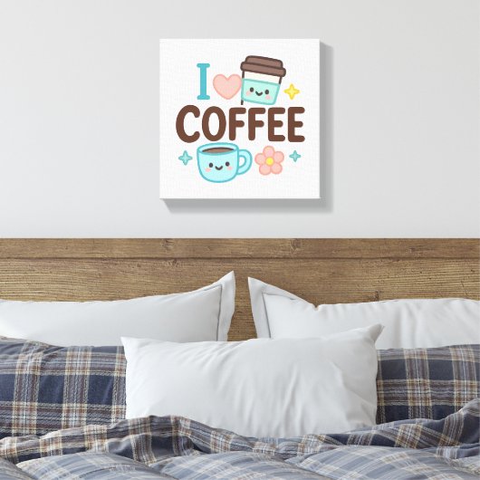 I Love Coffee Cute Kawaii Sticker – Adorable Coffe Canvas Afdruk (Insitu (Slaapkamer))