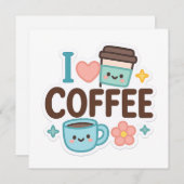 I Love Coffee Cute Kawaii Sticker – Adorable Coffe Kaart (Voorkant / Achterkant)