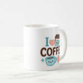I Love Coffee Cute Kawaii Sticker – Adorable Coffe Koffiemok (Voorkant rechts)