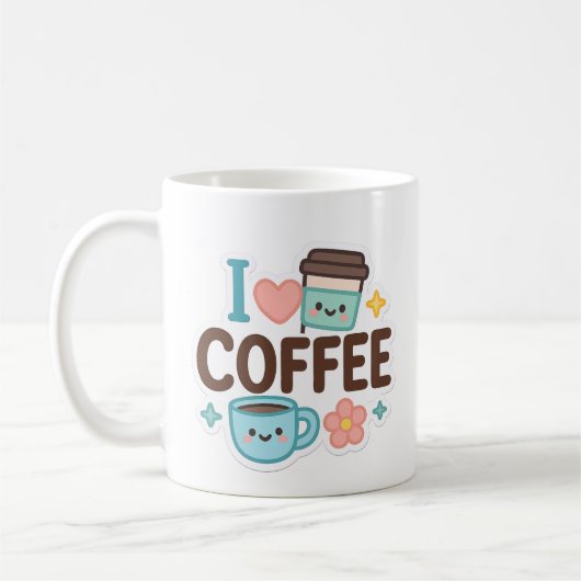 I Love Coffee Cute Kawaii Sticker – Adorable Coffe Koffiemok (Links)