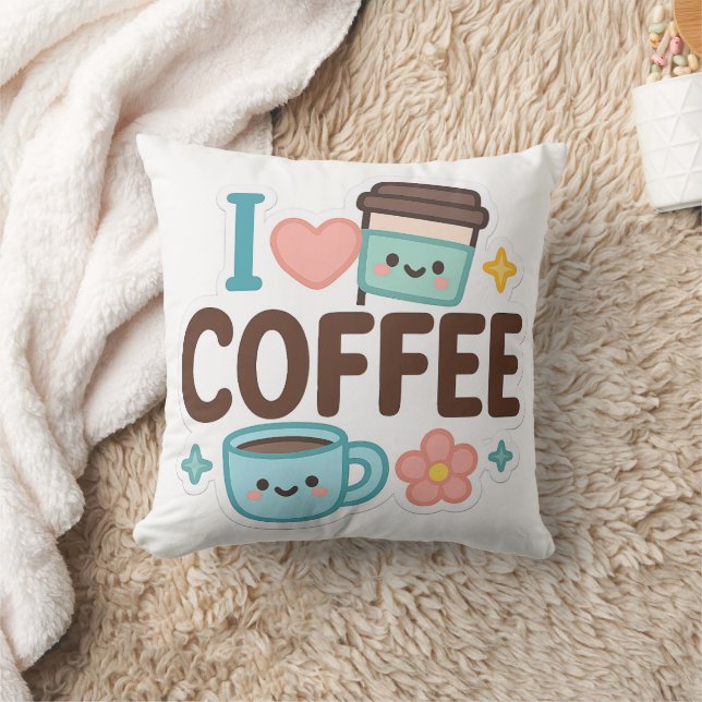 I Love Coffee Cute Kawaii Sticker – Adorable Coffe Kussen (Deken)