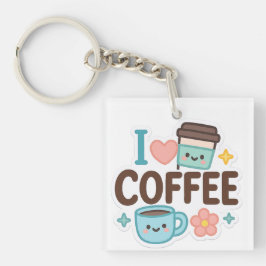 I Love Coffee Cute Kawaii Sticker – Adorable Coffe Sleutelhanger