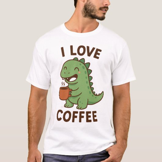 I Love Coffee Dinosaur Funny Men’s T-Shirt (Voorkant)