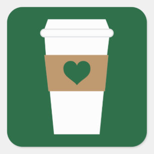 I Love Coffee Disposable Coffee Cup Vierkante Sticker