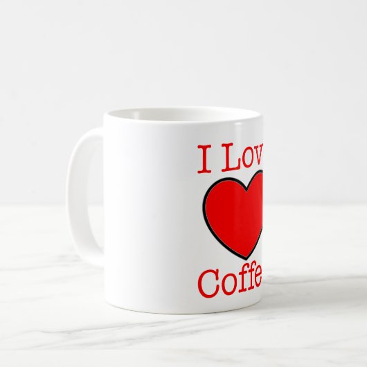 I Love Coffee Mok Heart Design Red Black (Voorkant links)