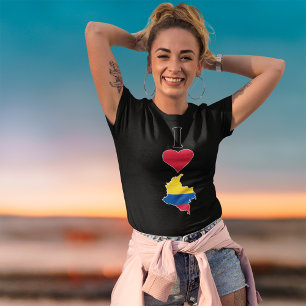 I Love Colombia Vertical Heart Colombian Flag Map T-shirt