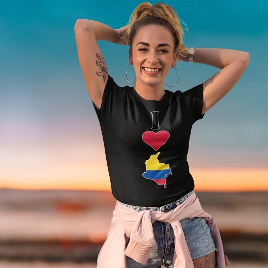 I Love Colombia Vertical Heart Colombian Flag Map T-shirt