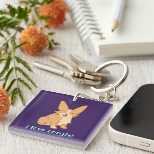 "I Love Corgis" Corgi Sleutelhanger (Voorkant Rechts)