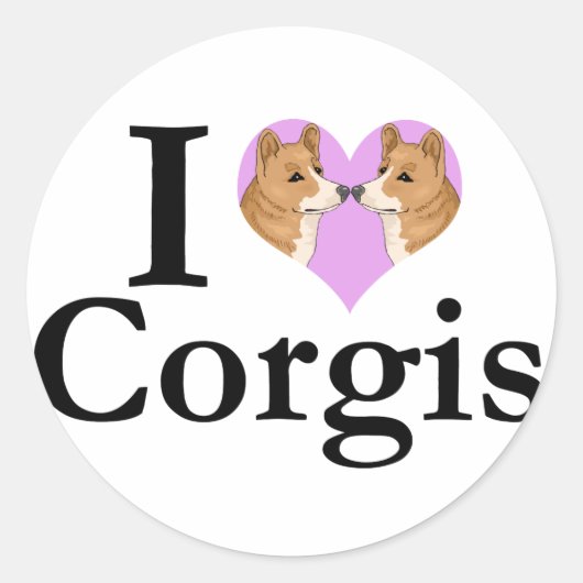 I Love Corgis Ronde Sticker (Voorkant)