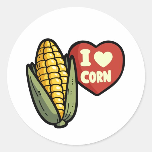I Love Corn Ronde Sticker (Voorkant)
