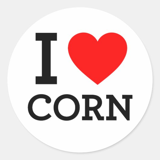 I Love Corn Ronde Sticker (Voorkant)