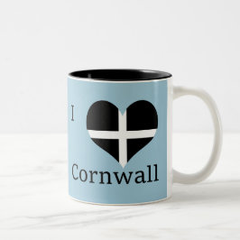 I Love Cornwall Kernow St Piran Flag Heart Design Tweekleurige Koffiemok