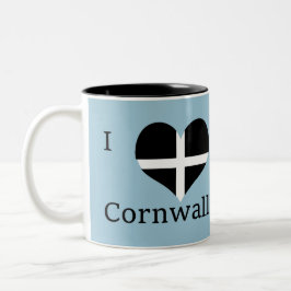 I Love Cornwall Kernow St Piran Flag Heart Design Tweekleurige Koffiemok