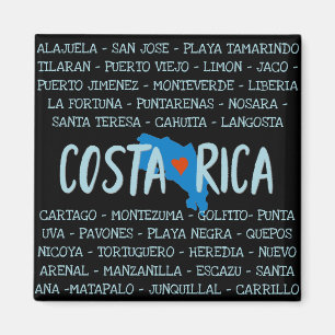 I Love Costa Rica Map Names of Cities Souvenir Magneet