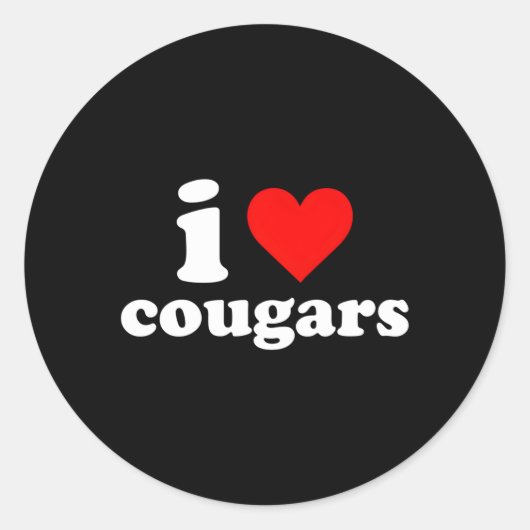 I Love Cougars Ronde Sticker (Voorkant)