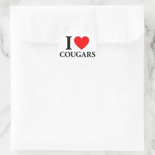 I Love Cougars Ronde Sticker (Tas)