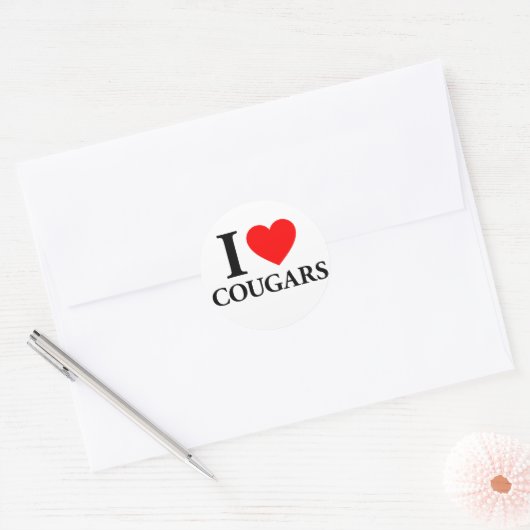 I Love Cougars Ronde Sticker (Envelop)