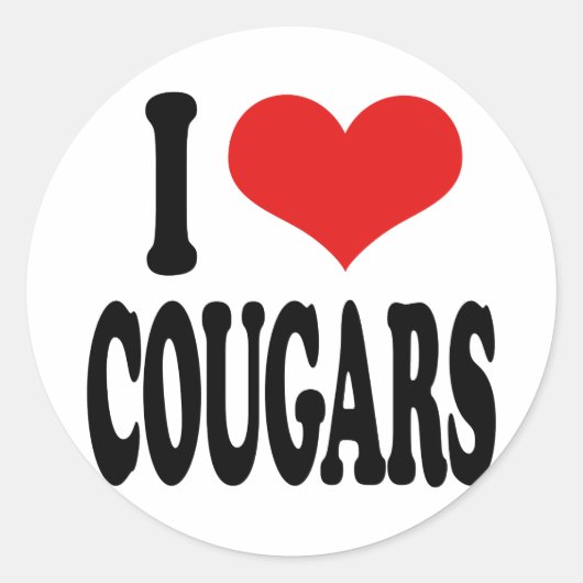 I Love Cougars Ronde Sticker (Voorkant)
