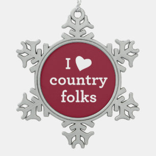I Love Country Tin Sneeuwvlok Ornament