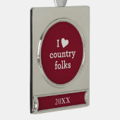 I Love Country Verzilverd Banner Ornament (Rechts)