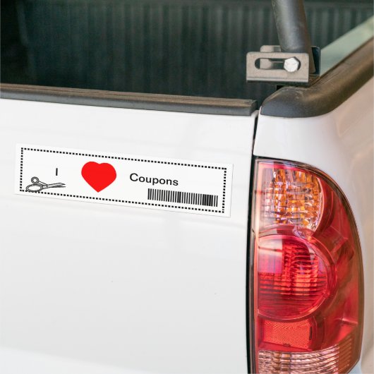 I Love Coupons - Red Heart and Bar Code Bumpersticker (Op Truck)