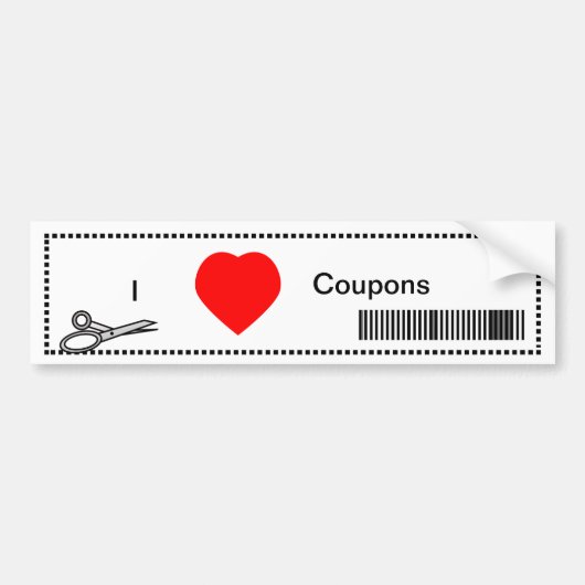 I Love Coupons - Red Heart and Bar Code Bumpersticker (Voorkant)