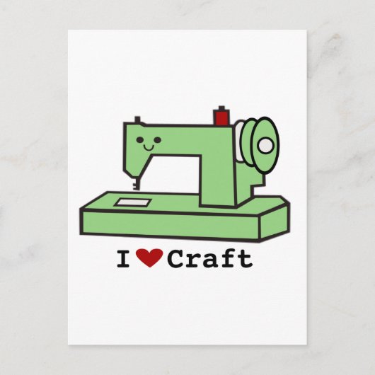 I Love Craft- Kawaii Sewing Machine Briefkaart (Voorkant)