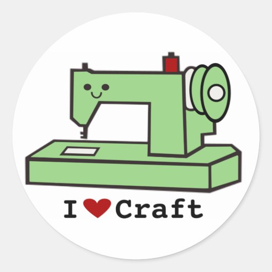 I Love Craft- Kawaii Sewing Machine Ronde Sticker (Voorkant)