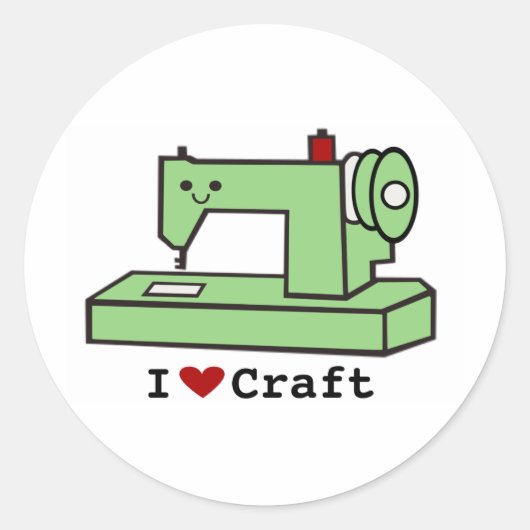 I Love Craft- Kawaii Sewing Machine Ronde Sticker (Voorkant)
