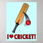 I Love Cricket Bat and Ball Poster (Voorkant)