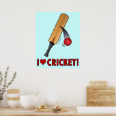 I Love Cricket Bat and Ball Poster (Keuken)