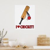 I Love Cricket Bat and Ball Poster (Keuken)