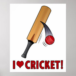 I Love Cricket Bat and Ball Poster
