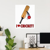 I Love Cricket Bat and Ball Poster (Thuiskantoor)