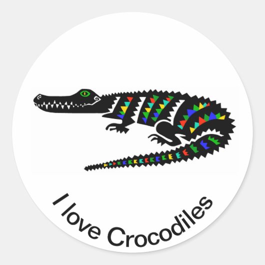 I love CROCODILES - Reptile- Wildlife - USA Ronde Sticker (Voorkant)